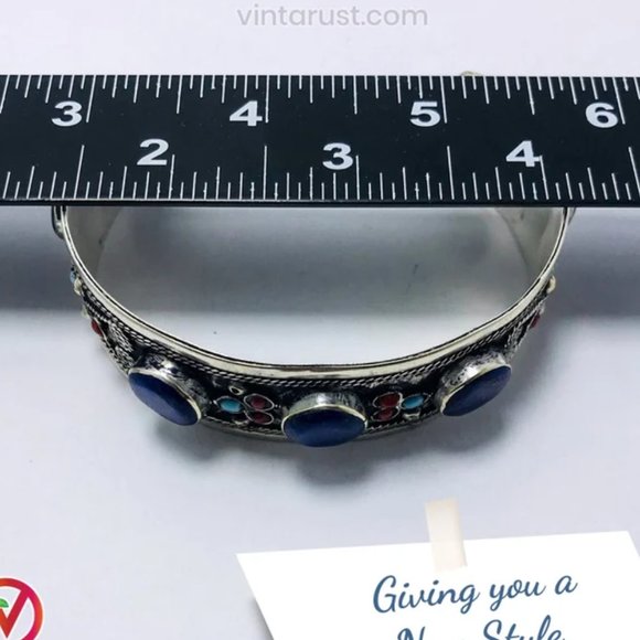 Single Handmade Kuchi Silver Cuff Bracelet: Tribal Boho Statement Jewelry - Picture 4 of 7